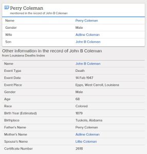 Coleman Family Patriarch Born 1879 Tuskola, AL